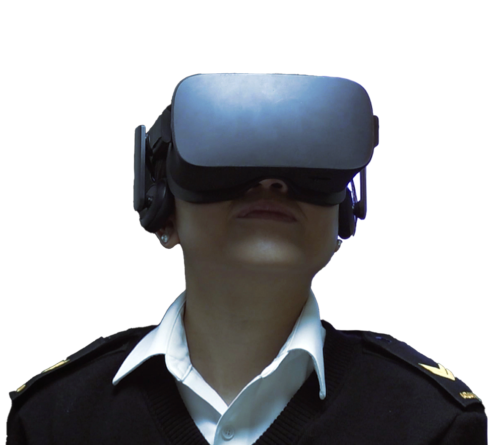 Military woman using VR goggles
